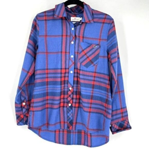 Vineyard Vines Northern Plaid Performance Flannel Shirt   Blue Red Size 0 XS - Picture 1 of 11